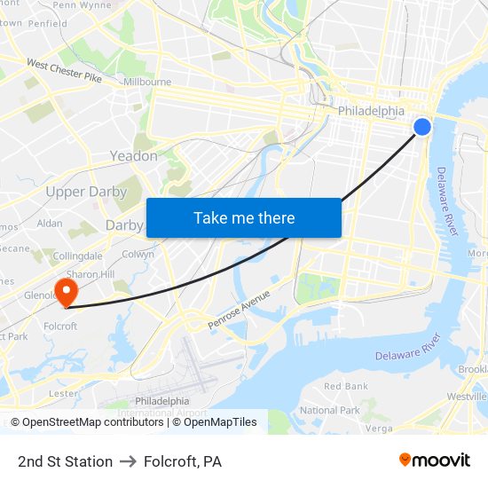 2nd St Station to Folcroft, PA map