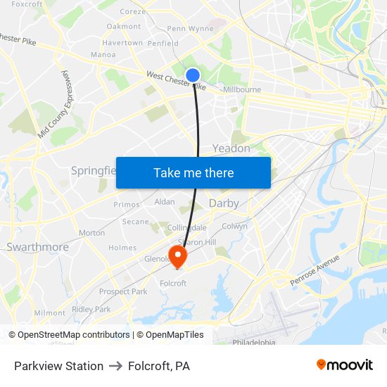 Parkview Station to Folcroft, PA map