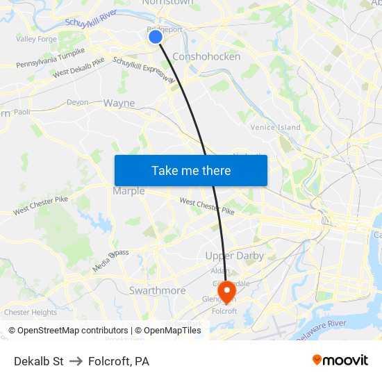 Dekalb St to Folcroft, PA map