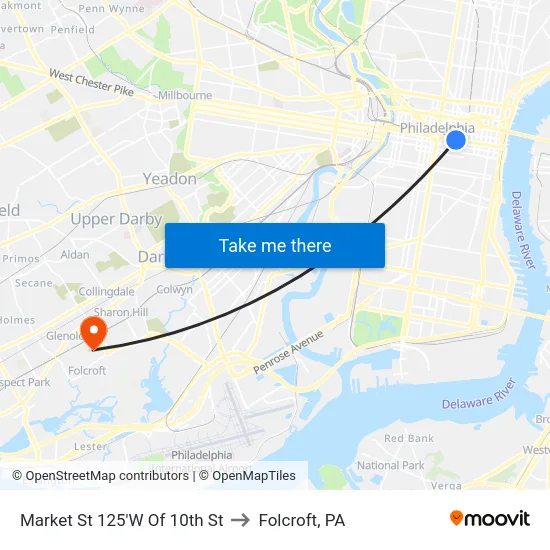 Market St 125'W Of 10th St to Folcroft, PA map