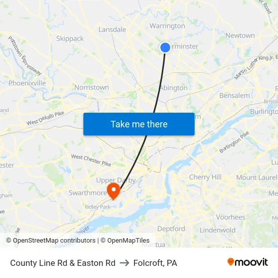 County Line Rd & Easton Rd to Folcroft, PA map