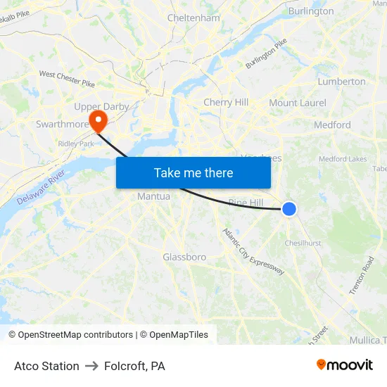 Atco Station to Folcroft, PA map