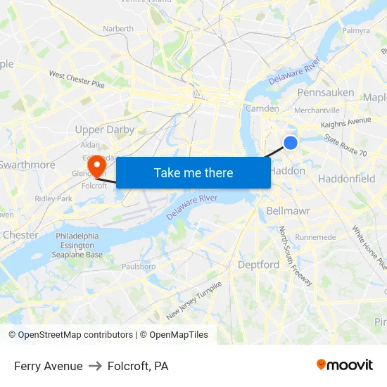 Ferry Avenue to Folcroft, PA map