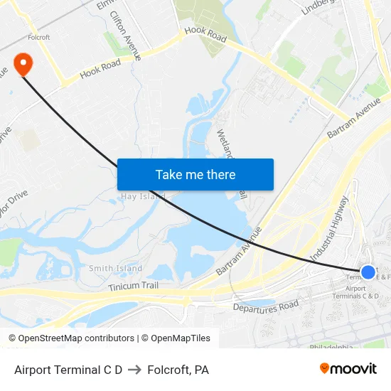 Airport Terminal C D to Folcroft, PA map