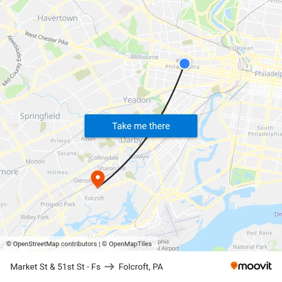 Market St & 51st St - Fs to Folcroft, PA map