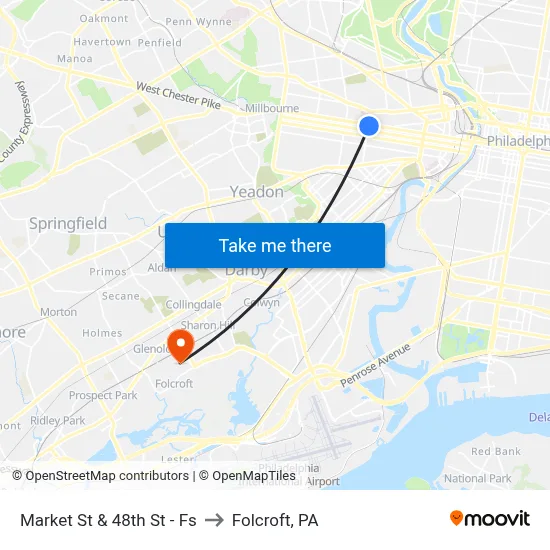 Market St & 48th St - Fs to Folcroft, PA map