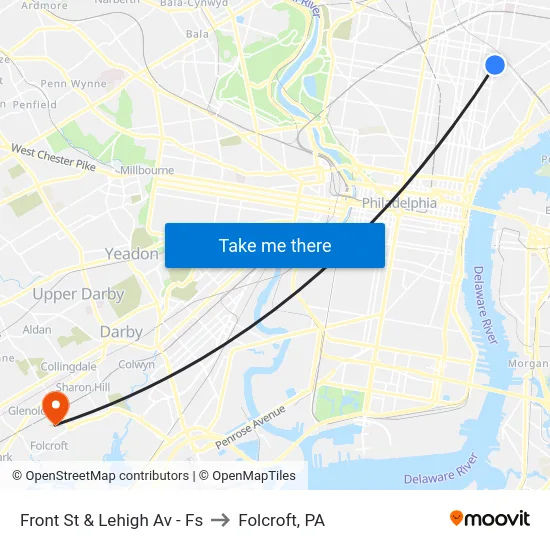 Front St & Lehigh Av - Fs to Folcroft, PA map