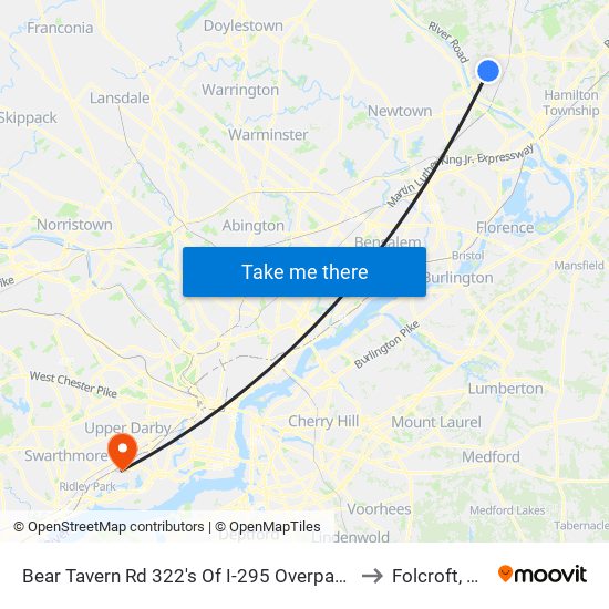 Bear Tavern Rd 322's Of I-295 Overpass to Folcroft, PA map
