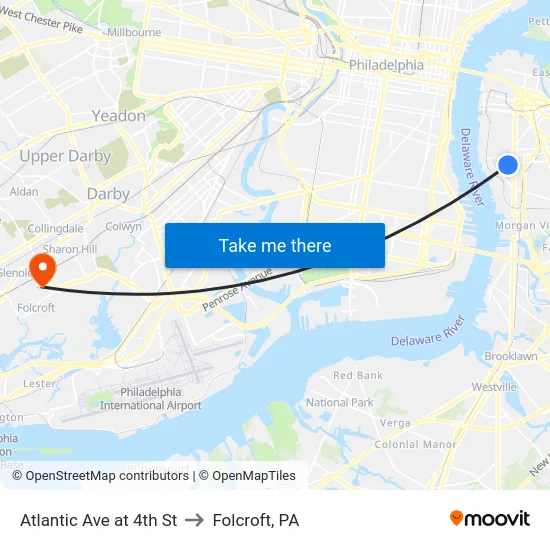 Atlantic Ave at 4th St to Folcroft, PA map