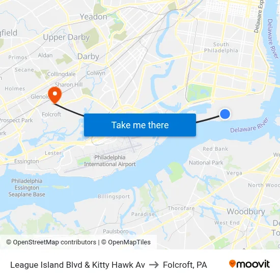 League Island Blvd & Kitty Hawk Av to Folcroft, PA map