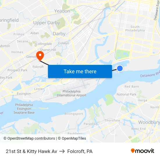 21st St & Kitty Hawk Av to Folcroft, PA map