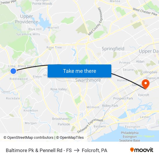Baltimore Pk & Pennell Rd - FS to Folcroft, PA map
