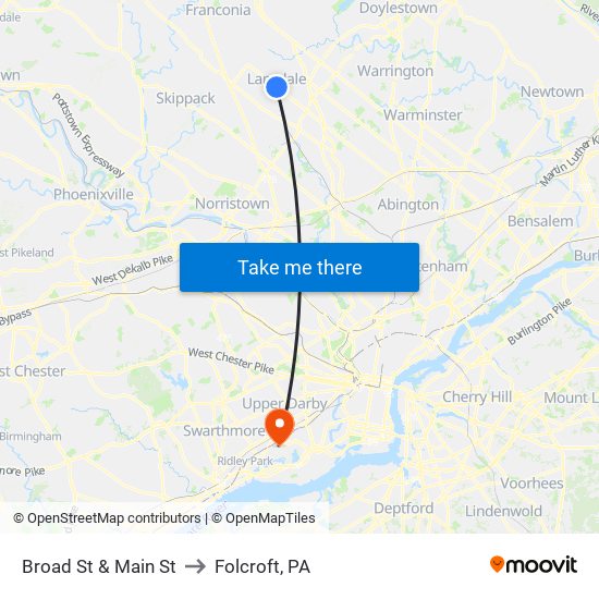 Broad St & Main St to Folcroft, PA map