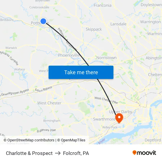 Charlotte & Prospect to Folcroft, PA map