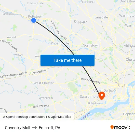 Coventry Mall to Folcroft, PA map