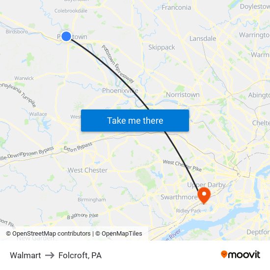 Walmart to Folcroft, PA map