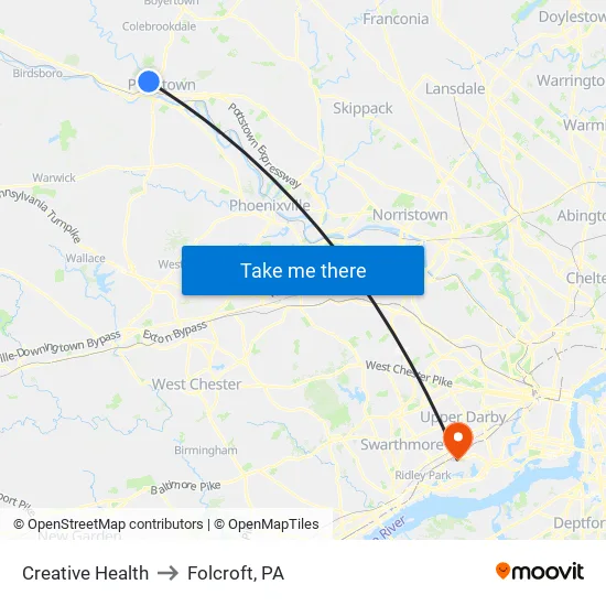 Creative Health to Folcroft, PA map
