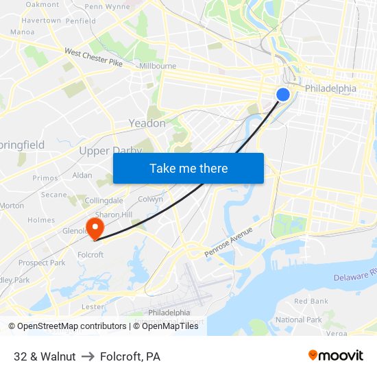 32 & Walnut to Folcroft, PA map
