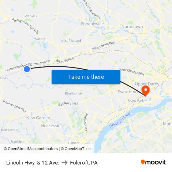 Lincoln Hwy. & 12 Ave. to Folcroft, PA map