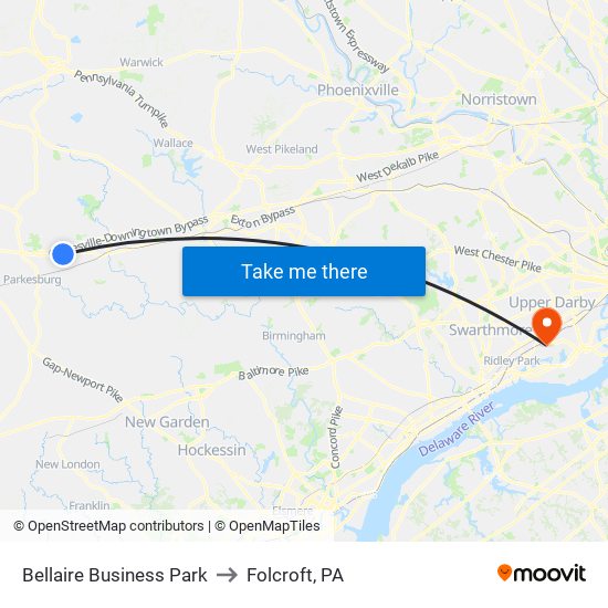 Bellaire Business Park to Folcroft, PA map
