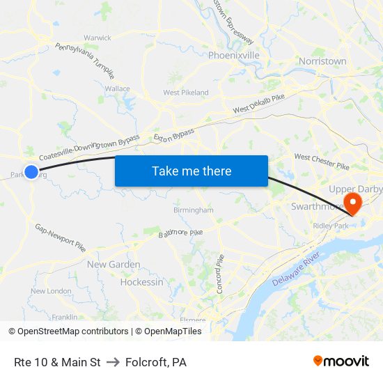 Rte 10 & Main St to Folcroft, PA map