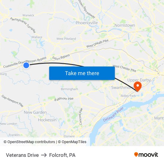 Veterans Drive to Folcroft, PA map