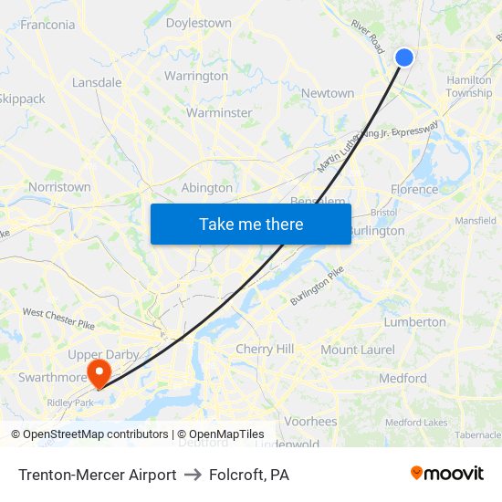 Trenton-Mercer Airport to Folcroft, PA map