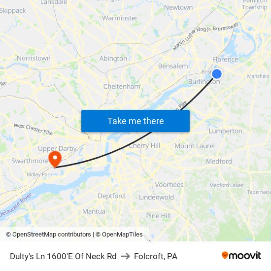 Dulty's Ln 1600'E Of Neck Rd to Folcroft, PA map