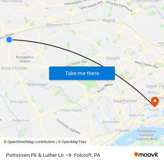 Pottstown Pk & Luther Ln to Folcroft, PA map