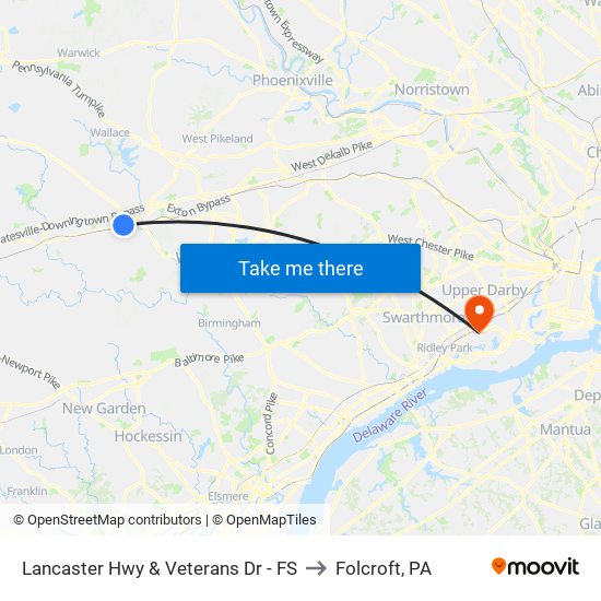 Lancaster Hwy & Veterans Dr - FS to Folcroft, PA map