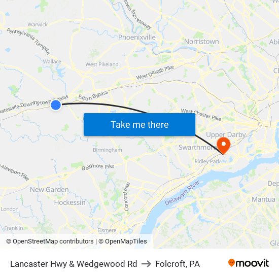 Lancaster Hwy & Wedgewood Rd to Folcroft, PA map