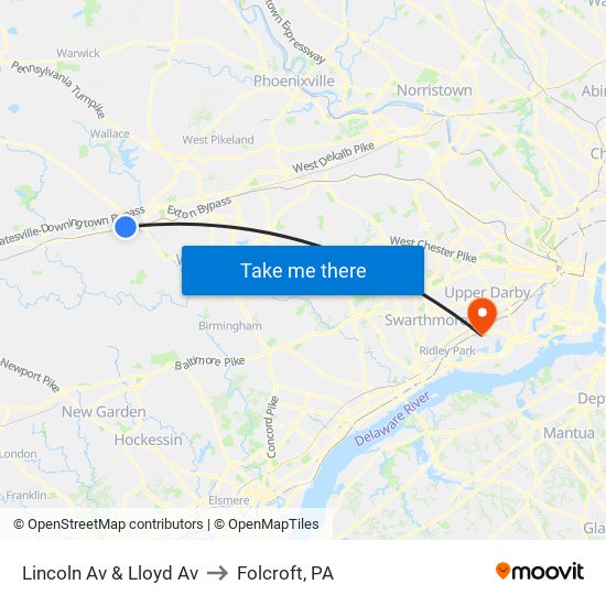 Lincoln Av & Lloyd Av to Folcroft, PA map