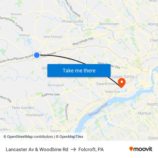 Lancaster Av & Woodbine Rd to Folcroft, PA map