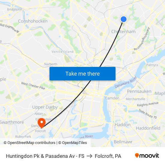 Huntingdon Pk & Pasadena Av - FS to Folcroft, PA map