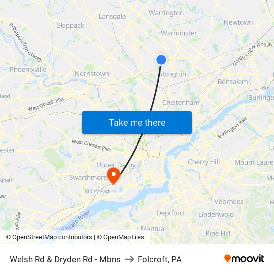 Welsh Rd & Dryden Rd - Mbns to Folcroft, PA map