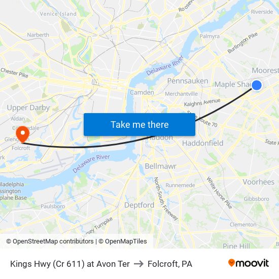 Kings Hwy (Cr 611) at Avon Ter to Folcroft, PA map