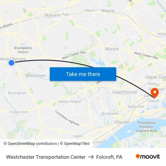 Westchester Transportation Center to Folcroft, PA map
