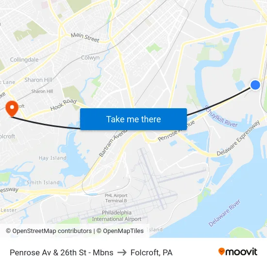 Penrose Av & 26th St - Mbns to Folcroft, PA map