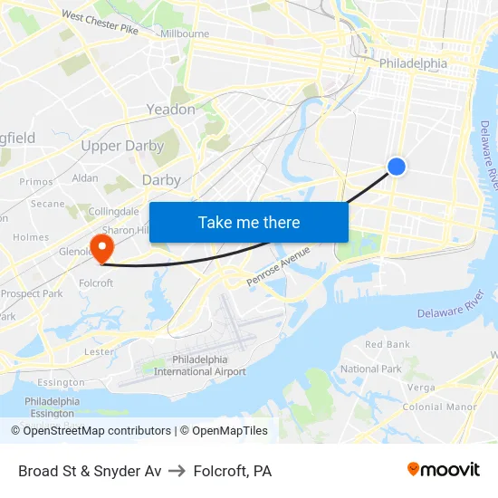 Broad St & Snyder Av to Folcroft, PA map