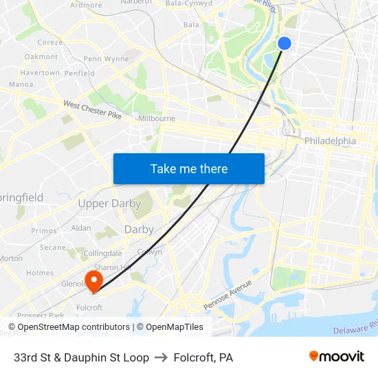 33rd St & Dauphin St Loop to Folcroft, PA map
