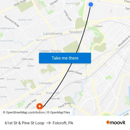 61st St & Pine St Loop to Folcroft, PA map