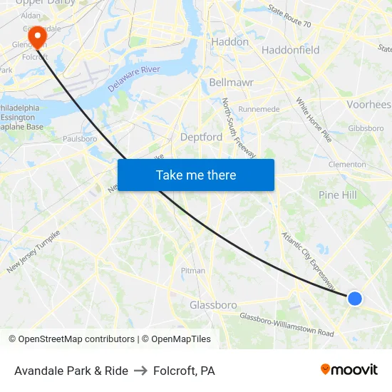 Avandale Park & Ride to Folcroft, PA map