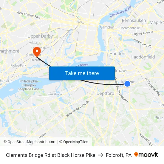 Clements Bridge Rd at Black Horse Pike to Folcroft, PA map