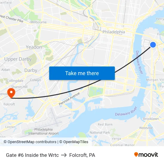 Gate #6 Inside the Wrtc to Folcroft, PA map