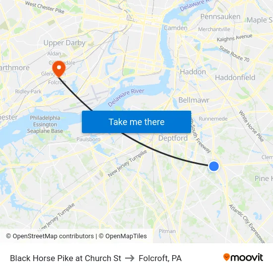 Black Horse Pike at Church St to Folcroft, PA map