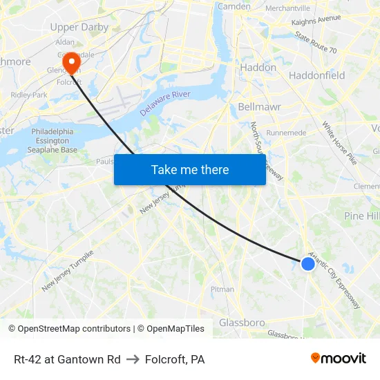 Rt-42 at Gantown Rd to Folcroft, PA map
