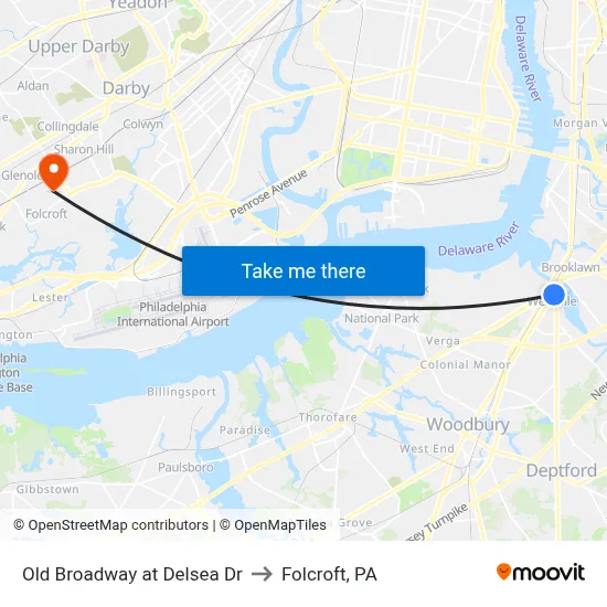 Old Broadway at Delsea Dr to Folcroft, PA map
