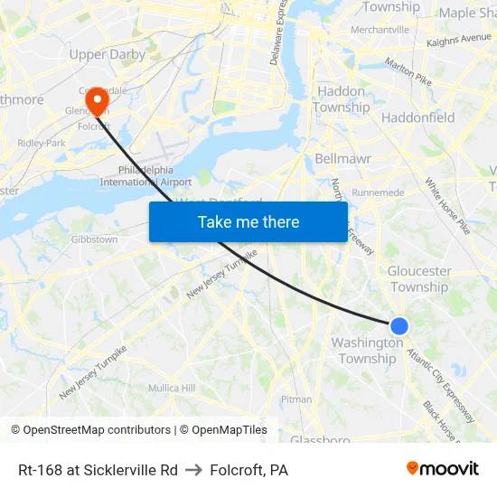 Rt-168 at Sicklerville Rd to Folcroft, PA map