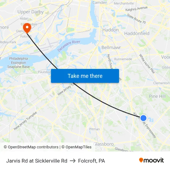 Jarvis Rd at Sicklerville Rd to Folcroft, PA map