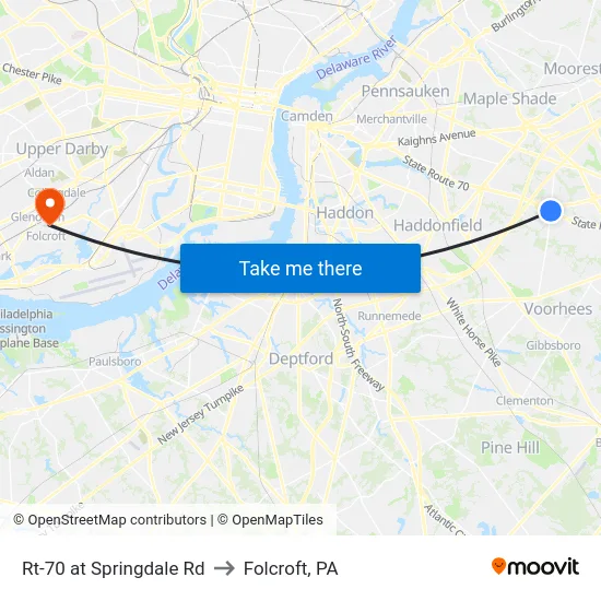 Rt-70 at Springdale Rd to Folcroft, PA map